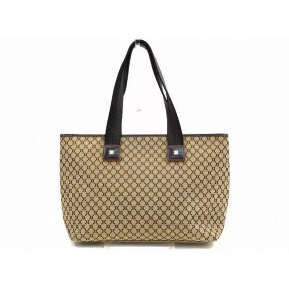 CELINE Tote Bag Macadam Beige ?~ Canvas ?~ Leather Authentic USED - Picture 2 of 10